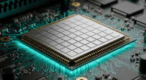 Custom AI accelerator silicon chip on a circuit board